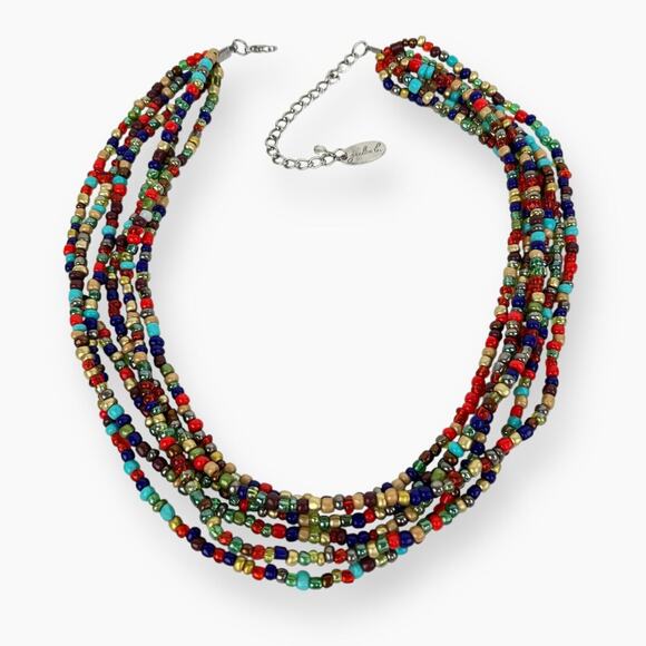 Jules B Multi Strand Necklace Colorful Seed Beads Fashion Statement Signed 16" - Picture 1 of 6